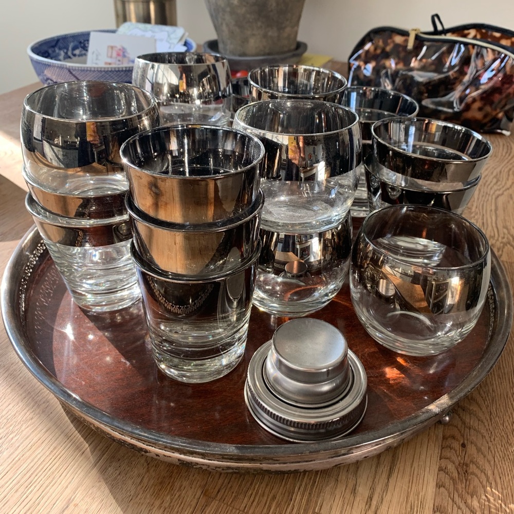 SOLD Midcentury Barware & Tray Glasses cocktail